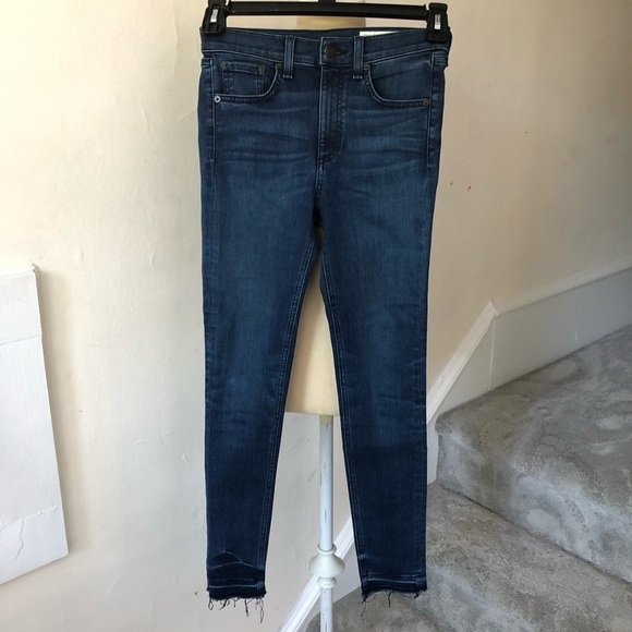 RAG & BONE Women’s High Rise Ankle Skinny Alembic Blue Raw Hem Jeans EUC Size 25 - Picture 5 of 10
